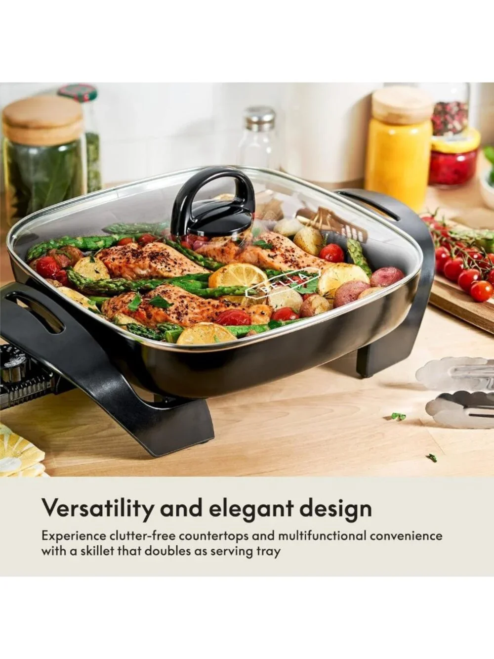 12x12 Electric Skillet & Frying Pan with Glass Lid - Non-Toxic, Copper Coating